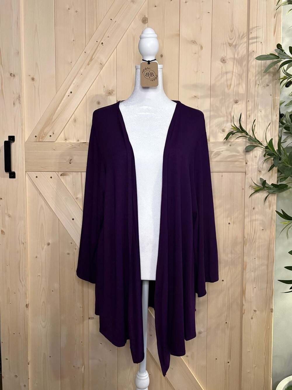 S•M•L•XL Azules Women's Purple Open Front Lightweight Jersey Draped Cardigan